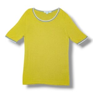 Boden Wool Yellow Short Sleeve Fine Gauge Knit Gray White Crewneck Sweater US4/S